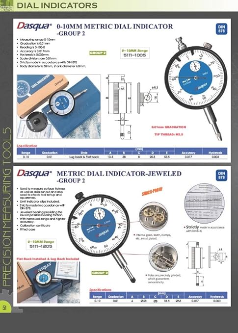 HHIP 4400-1100 Pro Series AGD Group 2" Dial Indicator, .0005" Graduation, 0-100 Reading, 0-1" Range