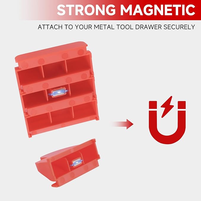 ‌Yaseingoo Magnetic Modular Wrench Organizer Set for Tool Drawers - Customizable Wrench Rack with Metric & SAE Labels, Tool Storage Holder (48-Piece, Strong Magnets) - Gift for Men/Father/Brother-Red