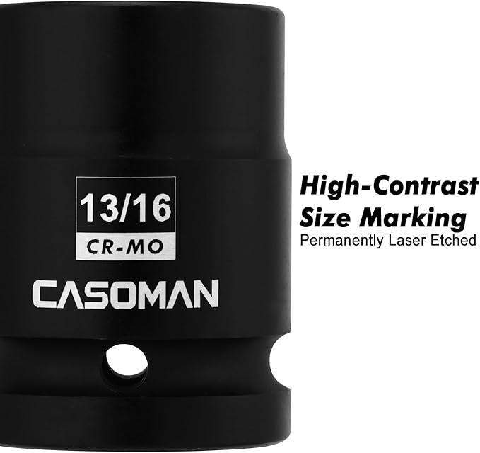 CASOMAN 3/4-Inch Drive 13/16-Inch Square Impact Socket, 4-Point, SAE, CR-MO