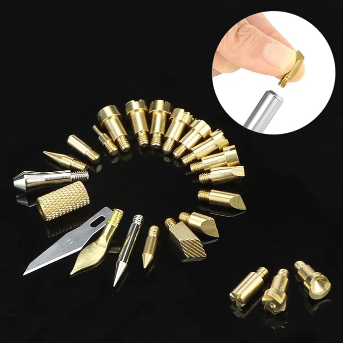QWORK Pyrography Wood Burning Tips – 23Pcs Multifunctional Copper Crafting Set - Image 4