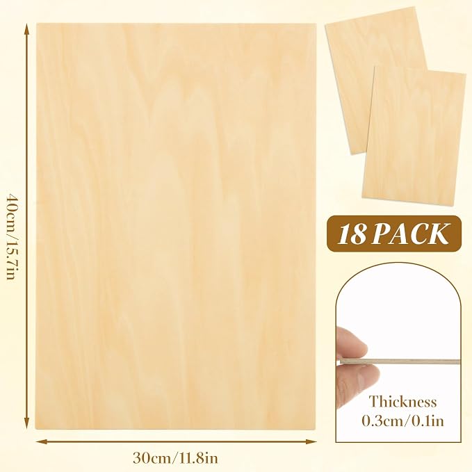 MIVIDE 18 Pack 15.7 x 11.8 Inch Basswood Sheets, 1/8 Thin Craft Plywood Sheets - Image 2
