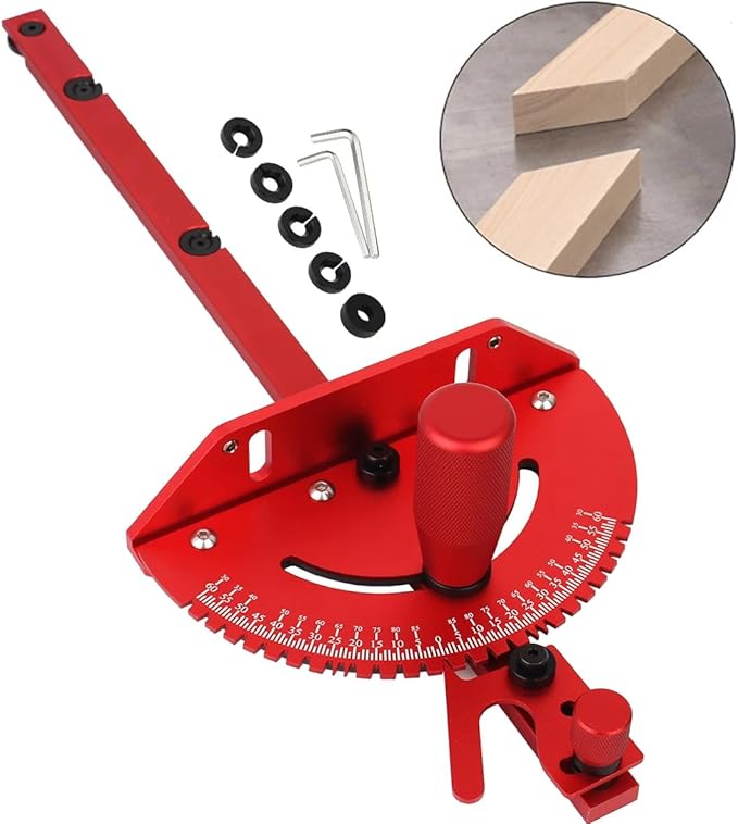 Table Saw Miter Gauge, Works w/Table Saws, Router Table, Band Saw (Red)