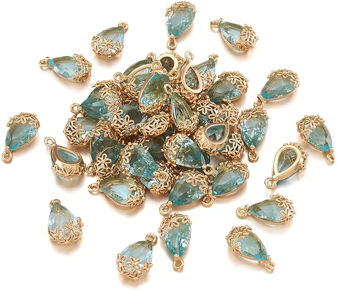 FASHEWELRY 50Pcs Faceted Transparent Glass Teardrop Pendants Crystal Glass by FASHEWELRY