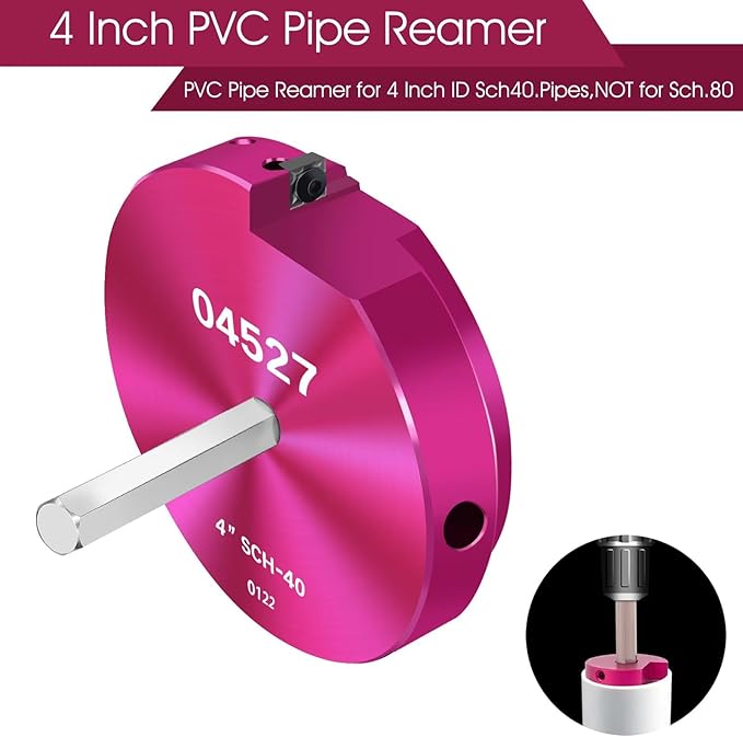 PVC Pipe Reamer for 4 Inch ID Pipes, PVC Fitting Saver with 3/8-Inch Hex Shaft,Socket Saver Plastic Pipe Fitting Reamer Tool for Plumbing Sch.40 CPVC ABS Socket Hub Coupling Removing,Fit 1/2" Drills