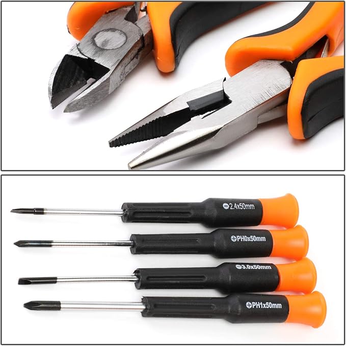DNA MOTORING 37pcs Handheld Tool & Complete Drill Bits Set, Home Repair Tool Set, Screwdriver, Pliers, Ratchet Bit Driver kit, Maintenance Tools kit, Orange/Black, TOOLS-00035