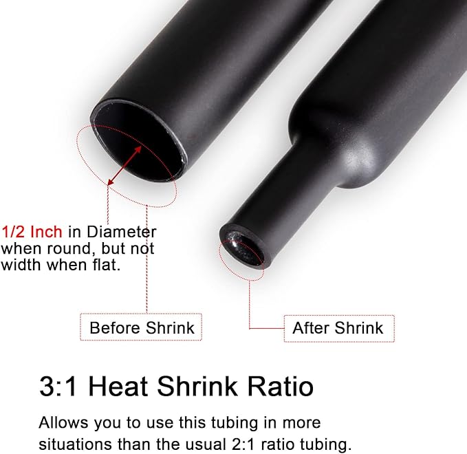 1/2 Inch (Diameter) 3:1 Dual Wall Adhesive Heat Shrink Tubing, Large Glue Lined Marine Cable Sleeve Tube, Premium Wire Wrap Protector for DIY by MILAPEAK (4 ft, Black)