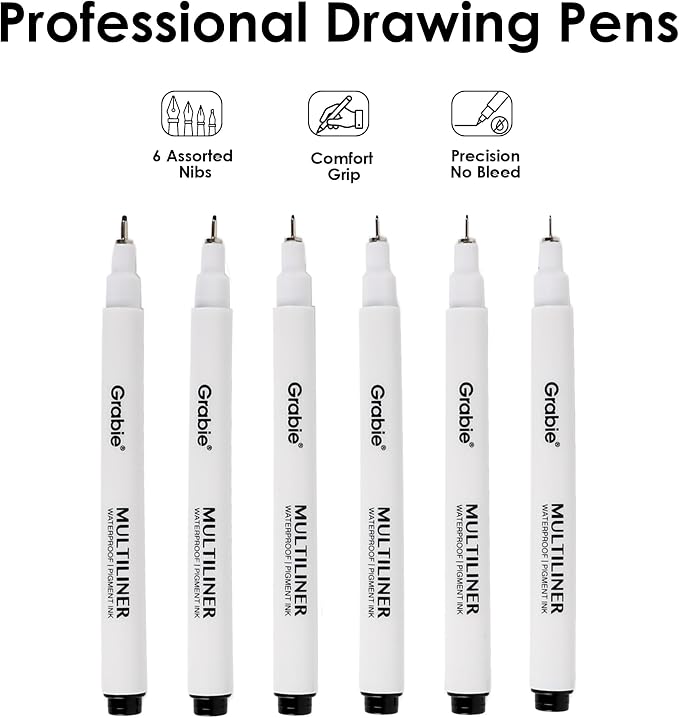 Grabie Micro Fineliner Pens, 6 Black Fine Line Waterproof Drawing Pens - Image 4