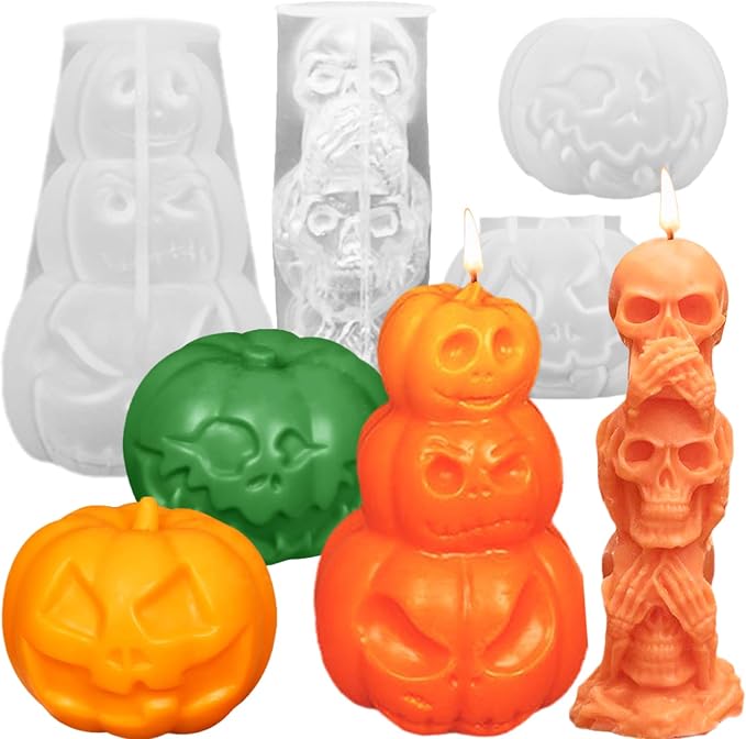 4Pcs Halloween Ghost Candle Silicone Molds Set, DIY 3D Halloween Pumpkin Skull by Unknown