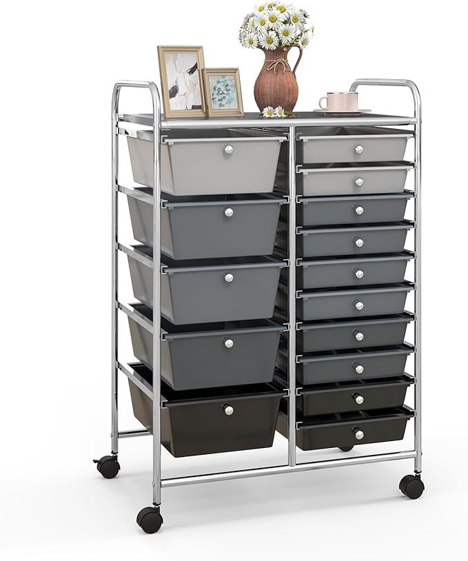 Giantex 15 Drawers Rolling Cart, Classroom Organizers, Storage Cart by Giantex