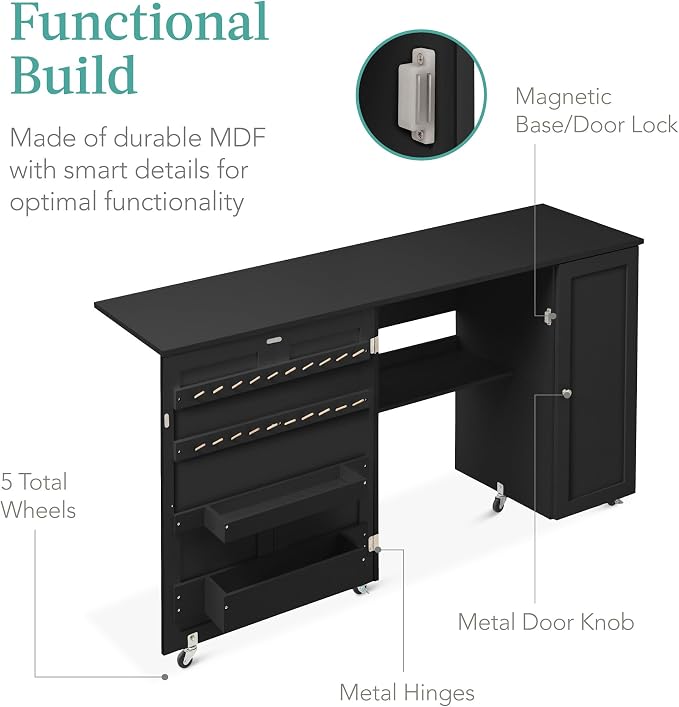 Best Choice Products Large Folding Sewing Table, Caster Wheels, Storage Shelves - Image 7