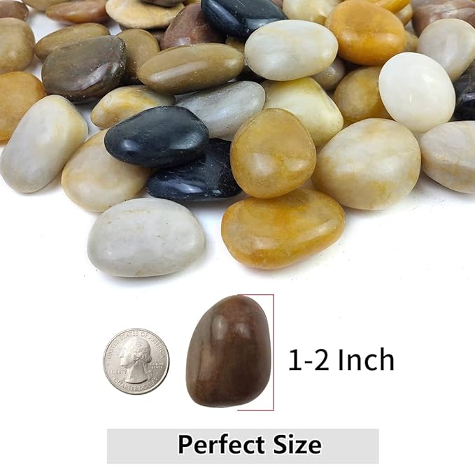 YISZM 5lbs Pebbles for Indoor Plants, 1-2 Inch Mixed Color High Polished River - Image 2