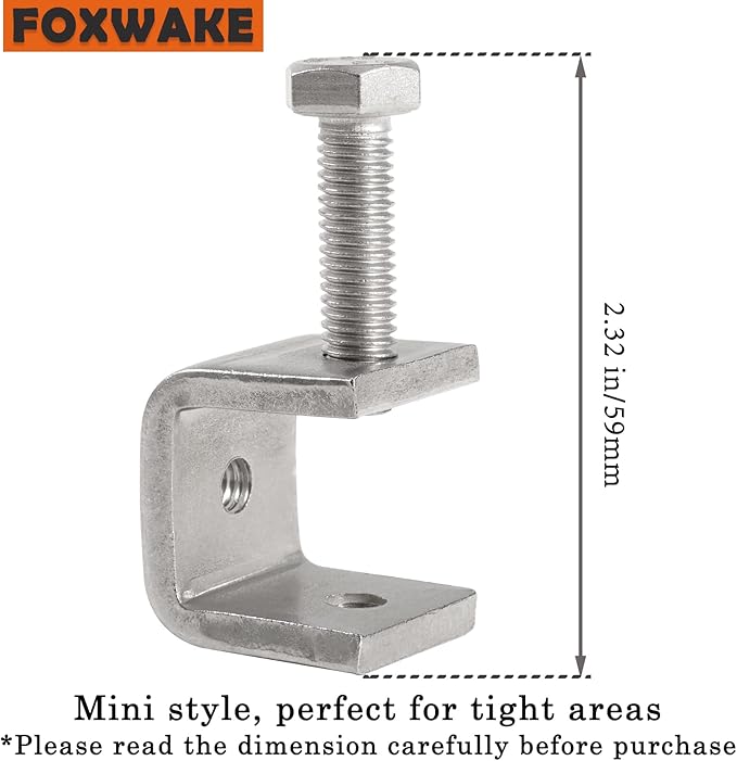 Mini C Clamps Stainless Steel 0.83 Inch for Working, Heavy Duty Small U Clamps for Metal Mounting, Universal Desk Clamp with Stable Wide Jaw Opening/I-Beam Design (6pcs)