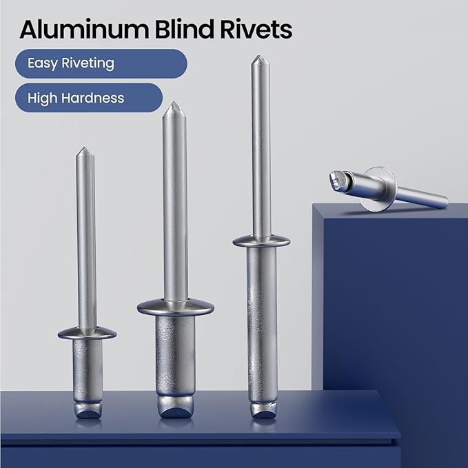 155pcs 3/16" x1/2" Aluminum Blind Rivets, 4.8 x 12mm Pop Rivets,Rivets for Metal,Silver