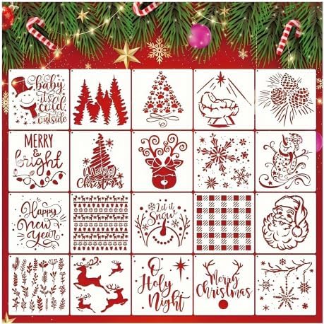 Christmas Stencil 20PCS Reusable Plastic Templates Winter Stencils Christmas by BLOSSOMLAYER