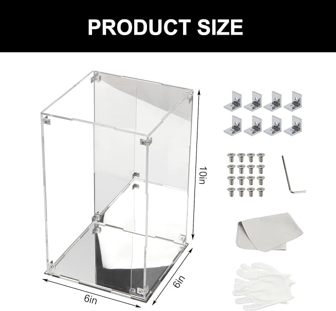 Clear Acrylic Box with Mirrored Back and Base, Removable Display Case with Lid - Image 7
