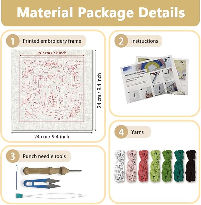 Doodlream Cat Leaf DIY Punch Needle Embroidery Kit - Image 2