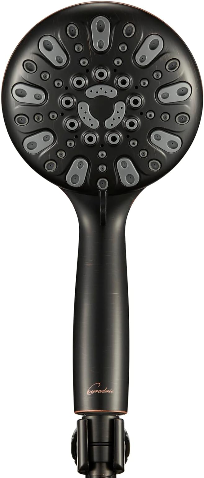 Handheld Shower Head, 6 Spray Setting High Pressure Shower Head with Brass Swivel Ball Bracket and Extra Long Stainless Steel Hose, Oil-Rubbed Bronze, 5"