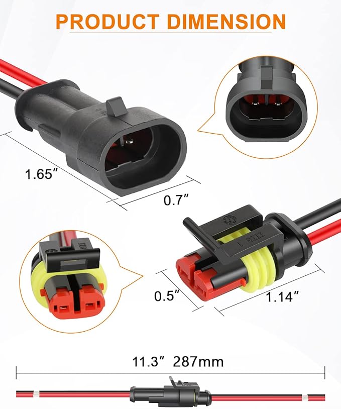 NAOEVO 2 Pin Connector Waterproof, 16 AWG 2 Wire Connectors, Automotive Electrical Connectors Male and Female Way with Heat Shrink Tubing for Car Truck Boat Wire Connection, 6 Kits