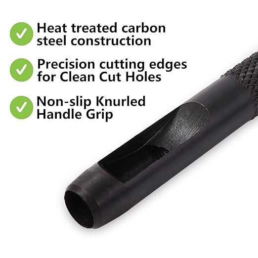 Spurtar Hollow Punch Set 9 Pieces 2.5-10.0mm Heavy Duty Carbon Steel Round Leather Hole Tool Leather Punch Set Kit for Watch Cloth Belt Gaskets with Storage Bag (Black)