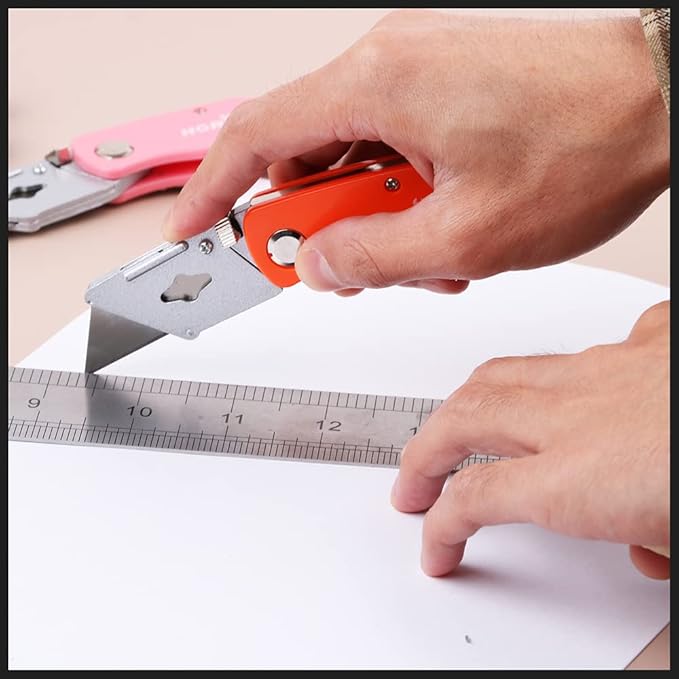 HORUSDY 4-Pack Folding Utility Knife, Box Cutter for Cardboard, Boxes and Cartons, Extra 10pcs SK5 Quick Change Blades.