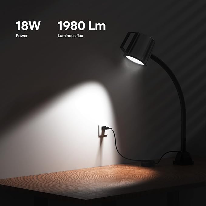 18W Led Machine Light, 18W Machine Lamp, 1800 Lumens Flexible Machine Work Light for Wood Lathe Machine Drill Press, Industrial Lighting 110-220v