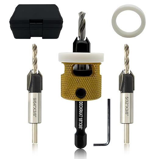 Hex Shank Countersink Drill Bit Set 3Pc #10#12#14 Woodworking Countersink Drill Bits with Adjustable Bit Depth Stop, HSS M2 Drill Bits in Size 1/8" 9/64" 5/32", 3/8" 82˚, with Storage Case