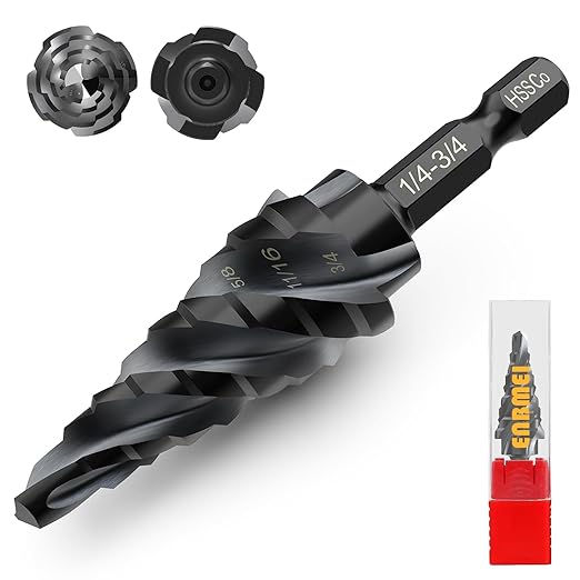 M35 Cobalt Step Drill Bit - 1/4" to 3/4"(9 Sizes)- Unibit Four Spiral Flute - 1/4" Hex Shank - Metal Drilling Bit: High Strength,Durability, Efficient
