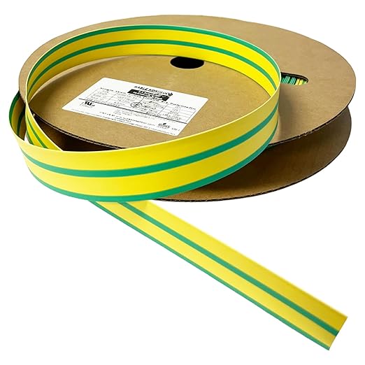 Kable Kontrol Heat Shrink Tubing - 1/2” Inch - 200' Ft Long, Yellow & Green Polyolefin - 2:1 Industrial Shrink Tube & Cable Sleeve for Electrical Wire Insulation - Rated for 600 V