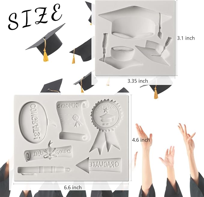 Sakolla Graduation Fondant Molds Silicone Doctoral Cap Diploma Chocolate Candy - Image 2