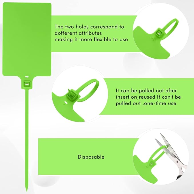 Pajean Waterproof Plastic Tags with Marker Pens and Sticker Labels, Self Locking Bag Writable Tags with Wire Cable Ties for Luggage(Green,50 Pieces)