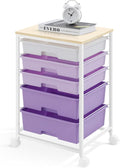 SYKIARIOL Utility Cart with 5 Drawers, Storage Drawer Cart with Wooden Tabletop by SYKIARIOL