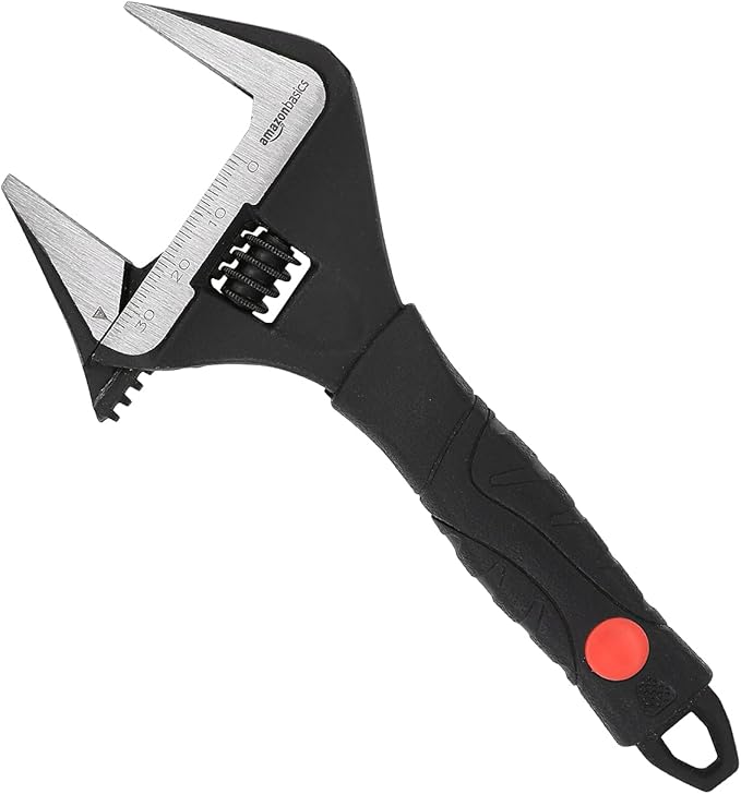 Amazon Basics Plumbing Adjustable Wrench with Soft Grip, Wide Mouth, 6.34 x 2.83 x 0.59 inches (LxWxH)
