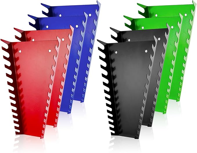 ALOANES 104-Slot Metal Wrench Organizer, Heavy Duty Wrench Organizer Tray for Tool Box, Professional Fit SAE & Metric Wrench Storage, 8 Pack Wrench Holders(4 Colors)