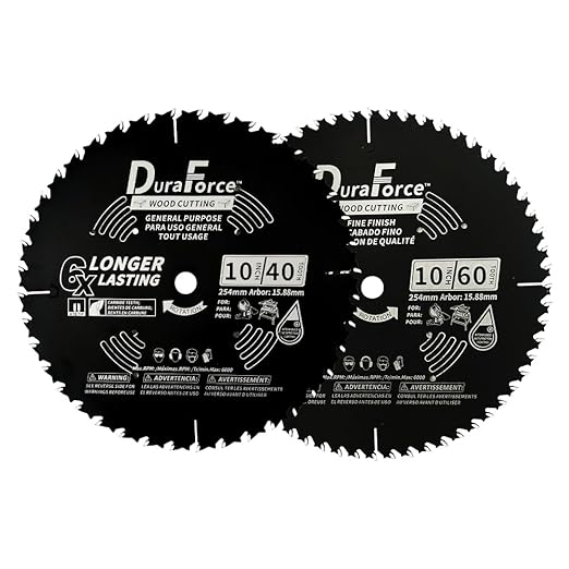 10 Inch 40T & 60T ATB Circular Saw Blades with 5/8 Inch Arbor for Miter/Table Saw, Combo Pack for General Purpose & Fine Finish Wood Cutting