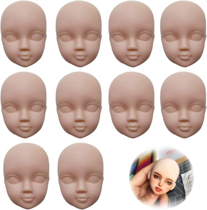 DoubleWood 10pcs 1/6 Doll Head Soft Plastic Doll Repainting Practice Makeup by DoubleWood