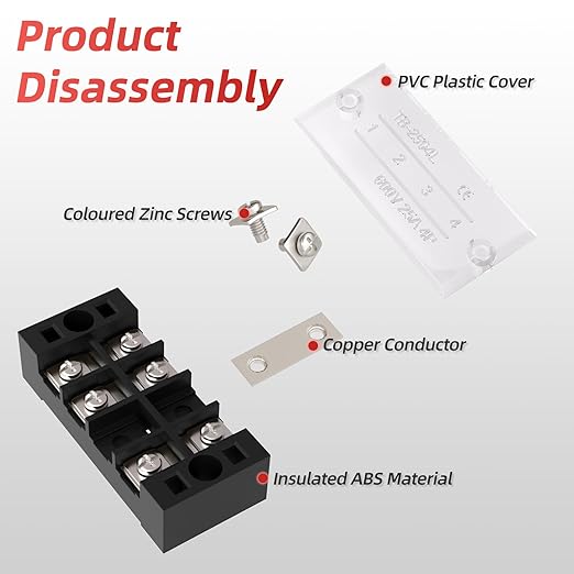 APIELE Dual Row 8 Position Screw Terminal Block Covered - 25A 8 Position Pre-Insulated Terminal Barrier Strips (4PCS 8P+8PCS Wiring Strips)