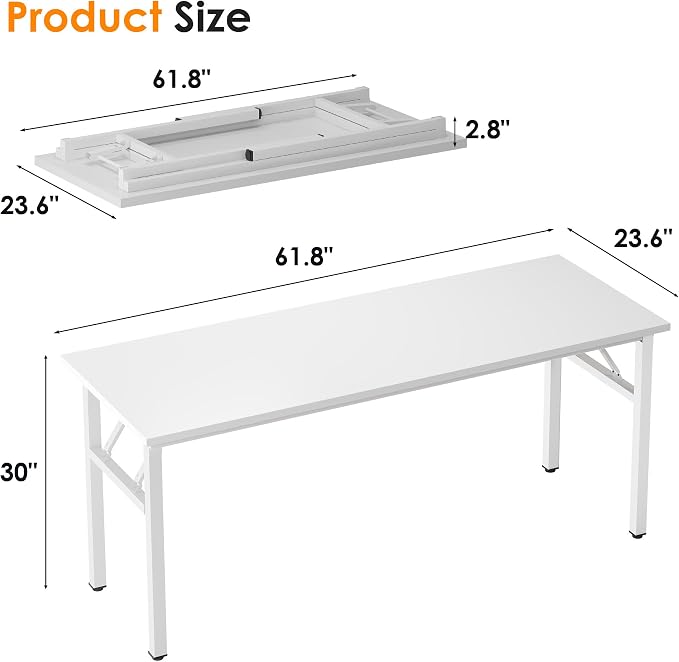 Need Large Folding Computer Desk, 62 Inch Writing Table, Metal Frame, Sturdy - Image 3