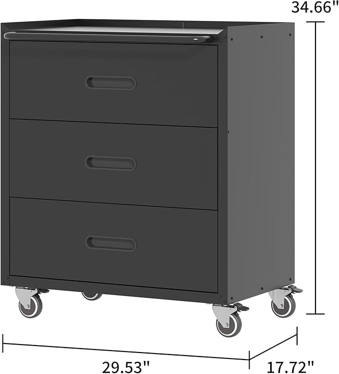 Mobile Tool Storage Cabinet with Wheels,Heavy Duty Rolling Tool Cabinets for Garage,Metal Storage Cabinets with 3 Drawer,Assembly Required