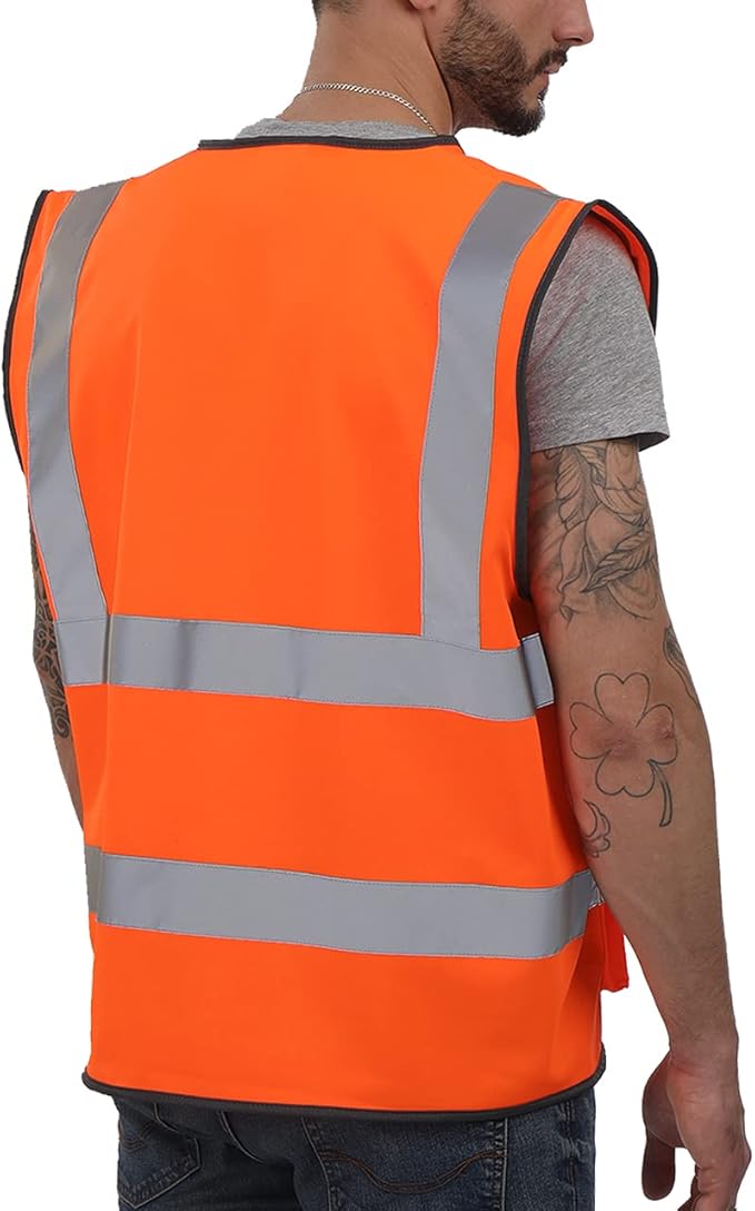 Dib Safety Vest Reflective ANSI Class 2, High Visibility Vest with Pockets and Zipper, Construction Work Vest Hi Vis Orange XL