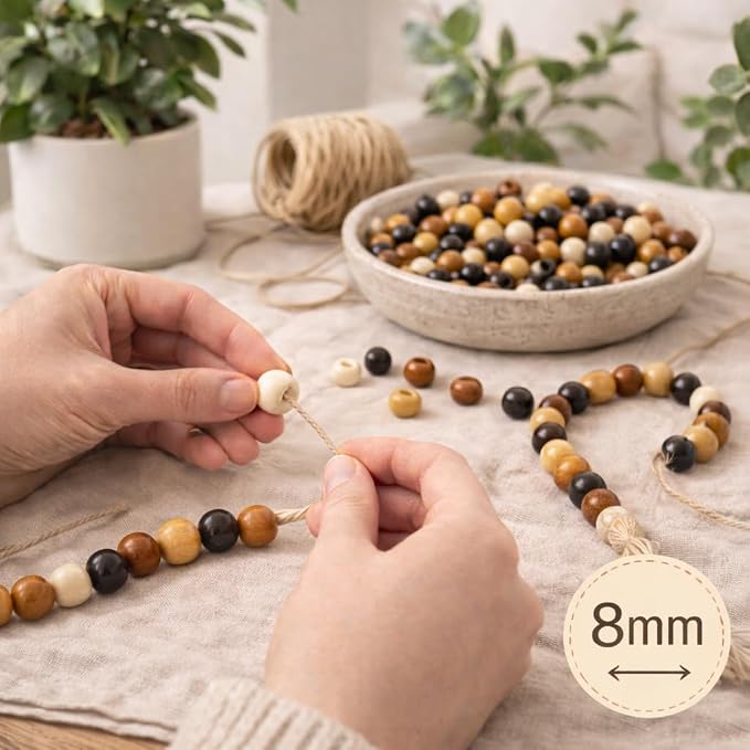 1000pcs 8mm Wooden Beads for Crafts, Large Hole Wood Beads Bulk, Natural Round - Image 8