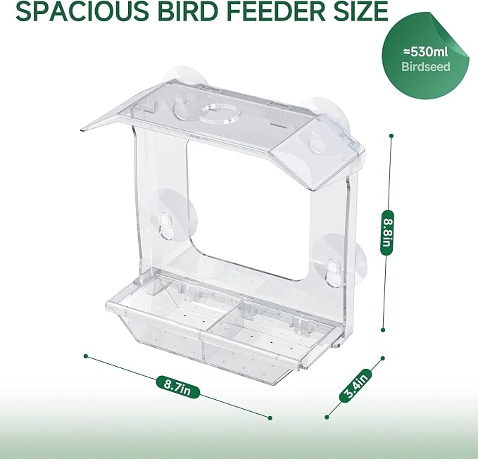 Window Bird Feeder with 4 Extra Strong Suction Cups | Clear Bird Feeder with - Image 2