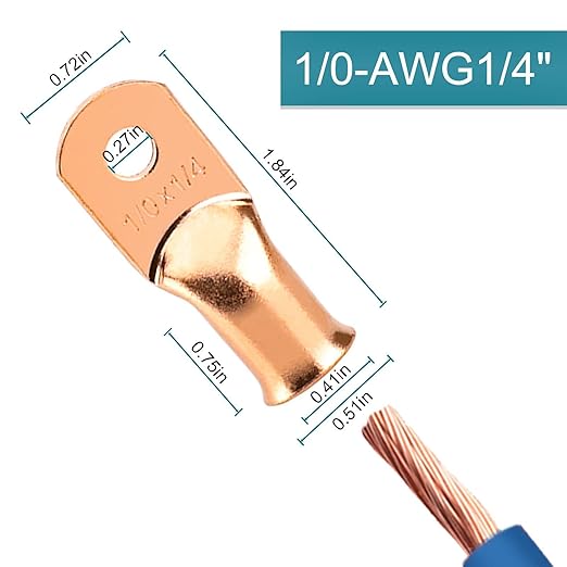 8PCS Battery Cable Ends, 1/0 Gauge Wire Connectors 1/4 Copper Wire Lugs, Bare Copper Eyelets with Heat Shrink Tubing by HOUSUN