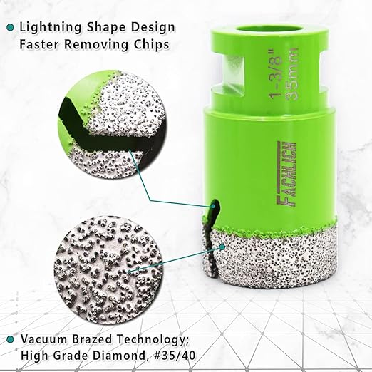 Diamond Core Drill Bits 1-3/8" 35mm 5/8-11 Thread Plus Adapter 5/8"-11 Male to 3/8" Hex Shank,Tile Hole Saws for Porcelain Tile,Granite,Marble,Concrete,Masonry