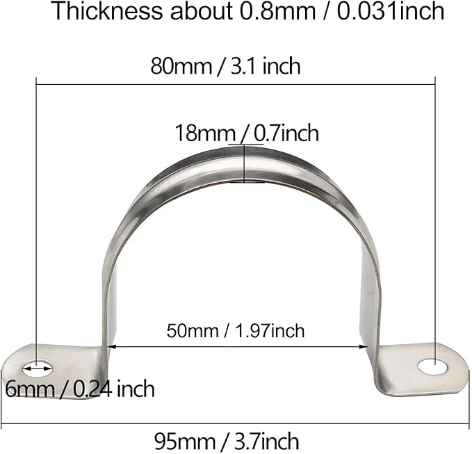20Pcs Reinforced Rigid Pipe Strap 2 Inch Two Hole Strap U Bracket Pipe Clamps, 304 Stainless Steel Conduit Clamps Tension Tube Clip for Pipes Fixing M50