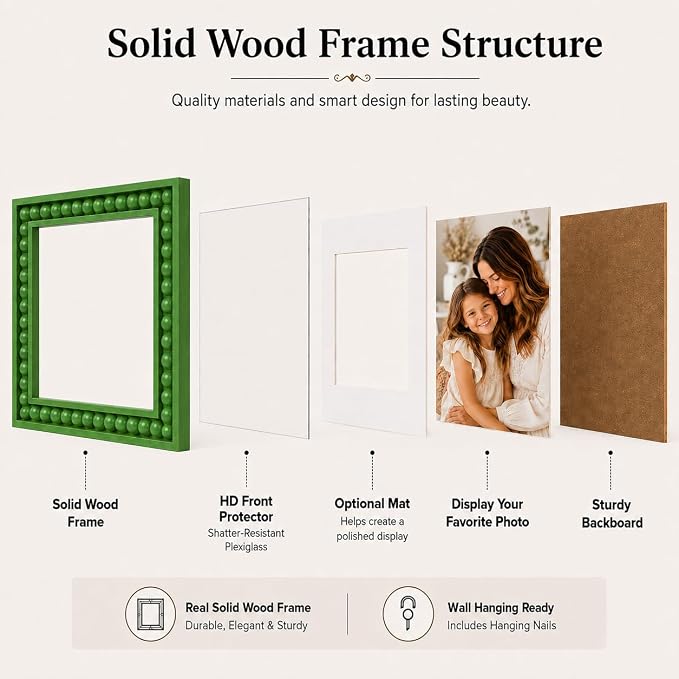 Solid Wood 12x12 Picture Frame Beaded Frame - Image 4
