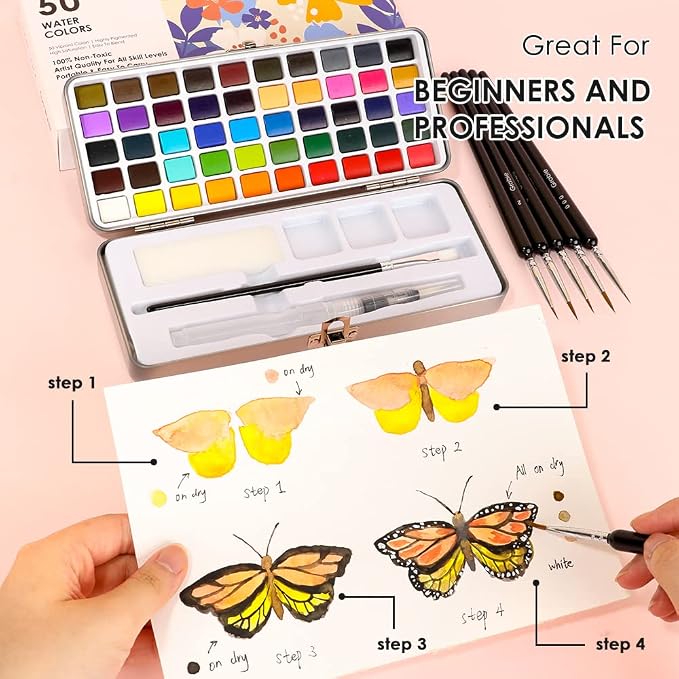 Grabie 50 Colors Watercolor Paint Set, Detail Paint Brush Included, Watercolor - Image 4