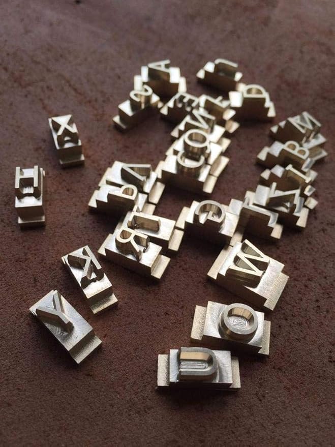 26 Interchangeable Alphabet & Number Mold Set with T-Slot Holder | Custom Brass Engraving Tools for Leather, Wood, Hot Foil Machines | DIY Symbol Dies, Stamping Imprint Templates (Set E)