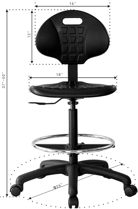 Chair Master (Tall Bench Stool, Standard Casters Easy to Clean! Ergonomic Polyurethane Drafting Stool. Seat Height Range 23"-33". Heavy Duty Adj. Footring. for Home Office Lab Workstation.