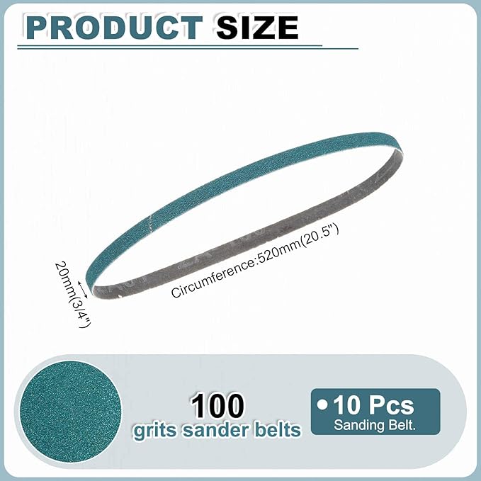 HARFINGTON 3/4 x 20.5 Inch Sanding Belts, 10 Pcs 100 Grit Zirconia Abrasive Belt Sander File Belt for Woodworking, Metal Polishing, Knife Sharpener