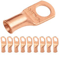 SELTERM 10pcs 4 AWG - 3/8" Stud (Wide Pad) - Battery Lugs, Heavy Duty Wire Lugs, Ring Terminals, Battery Cable Ends,4 Guage Terminals, UL Bare Copper Eyelets Electrical Battery Terminal Connectors
